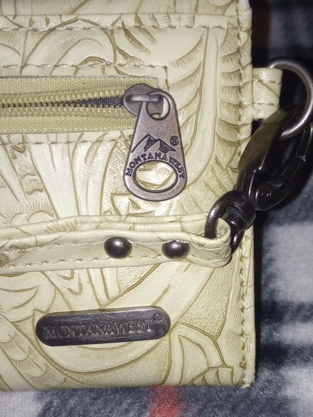 Montana West Cream Tooled  Wristlet Wallet with  Accents